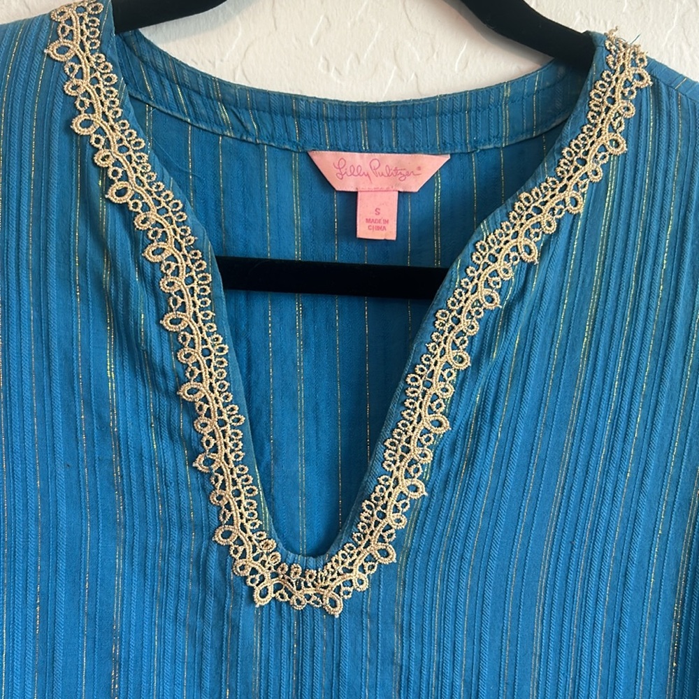 Lilly Pulitzer Blue and Gold Dress Size Small. - Picture 3 of 7